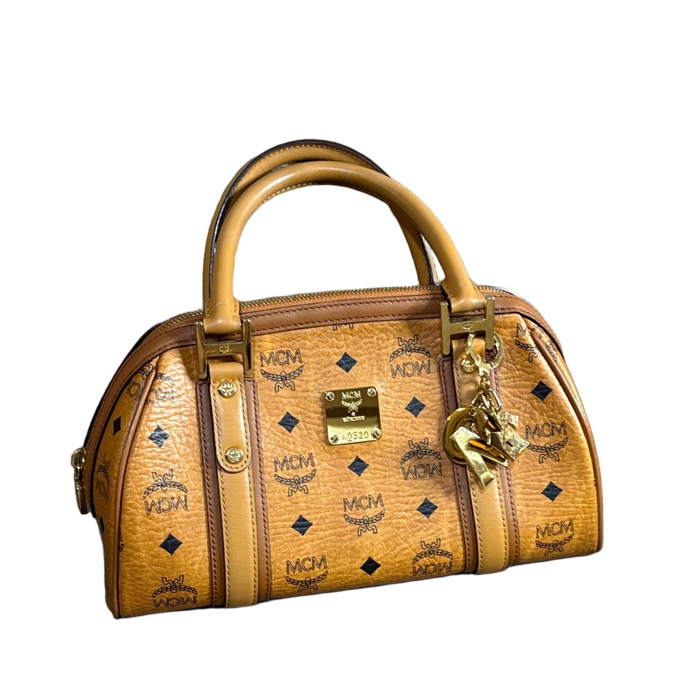 MCM Cognac Visetos Boston/Satchel Bag with Charms